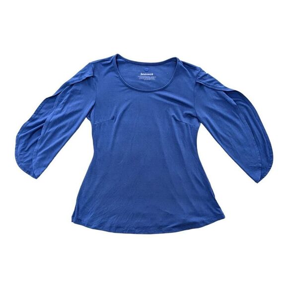 Betabrand Blue Stretchy Long Sleeve Samantha Tunic Top Size Medium Slit Sleeve - Picture 2 of 7